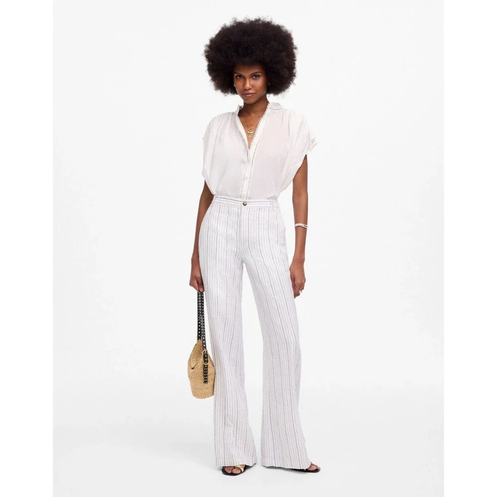Madewell The Zoe Relaxed Wide Leg Linen Pants in Beachy Stripe sz 10